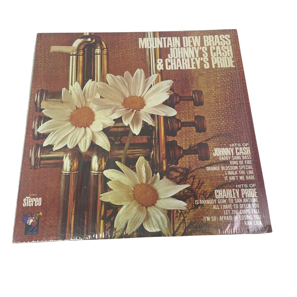 Vintage Johnny Cash Charley Pride Mountain Dew Brass Vinyl LP Record Album